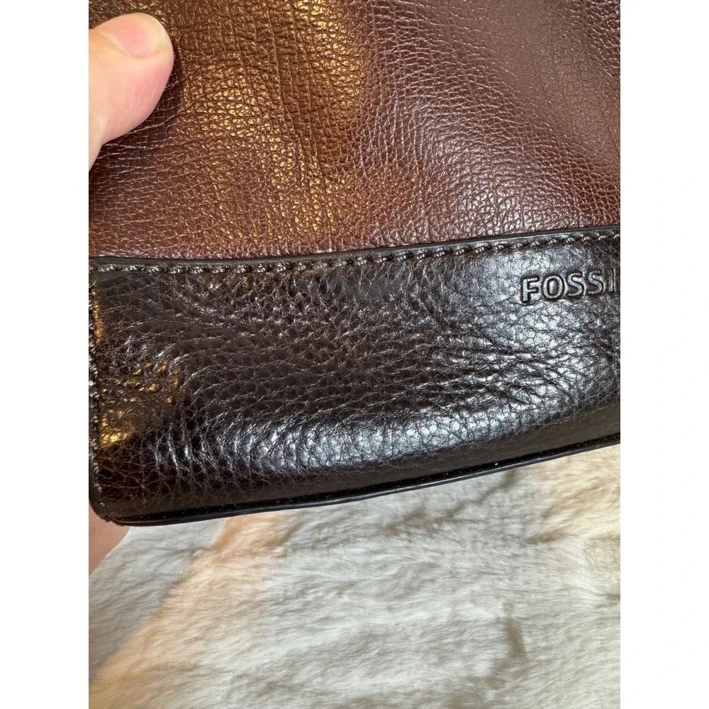 Fossil Mens Brown Rory Leather Courier Crossbody Messenger Bag Two Tone Small